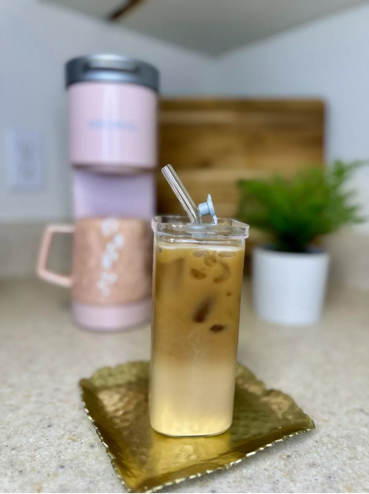 Glass Cup with Straw and Lid