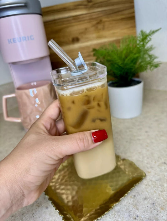 Glass Cup with Straw and Lid