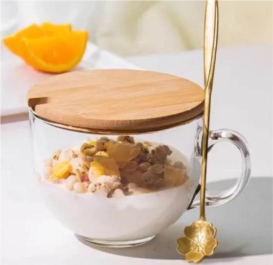 Gold Rimmed Glass Mug with Spoon