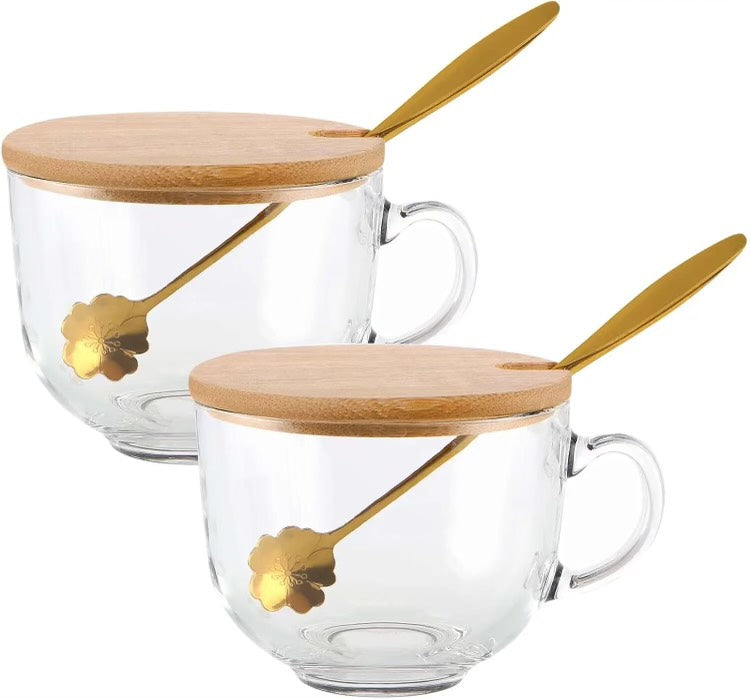 Gold Rimmed Glass Mug with Spoon