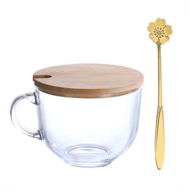 Gold Rimmed Glass Mug with Spoon